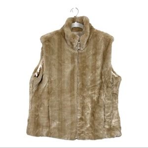 Coldwater Creek Faux Fur Vest Women's Large Beige